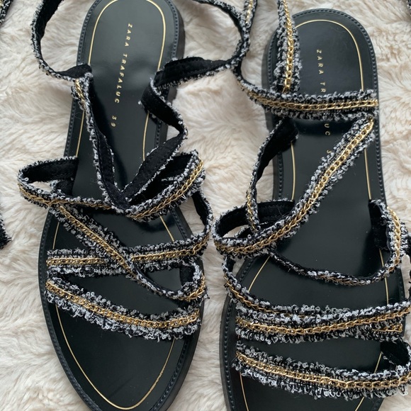 SOLD Zara Trafaluc Lace Up Chain Sandals - Picture 6 of 8